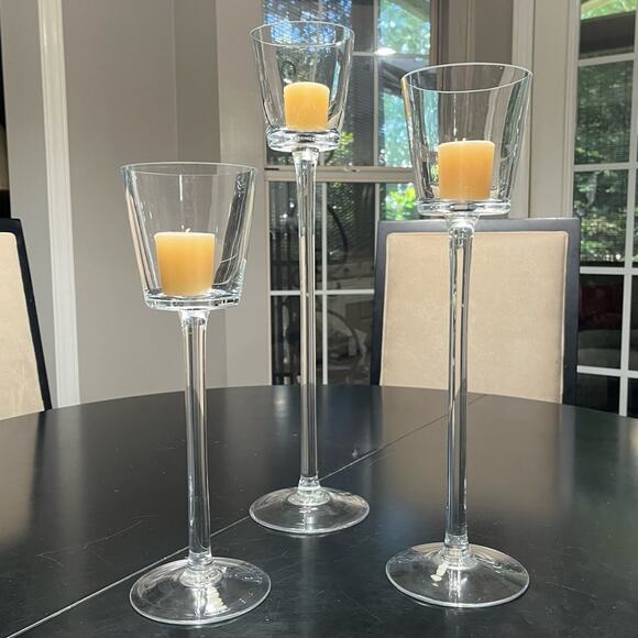 NEW Pottery Barn Glass Long Stem Classic Tealight Votive Candleholders Set … - Picture 10 of 14